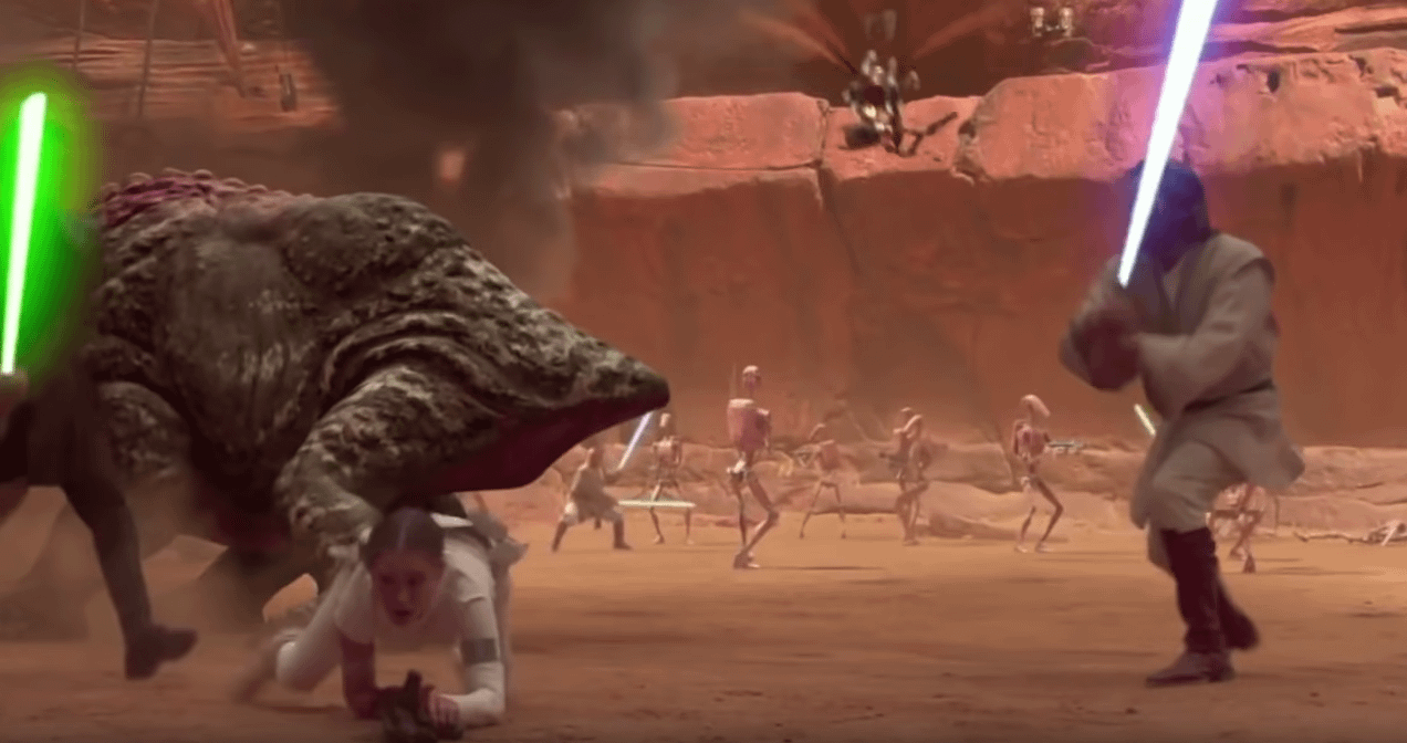 Are there any Star Wars games with lightsaber battles on Geonosis?